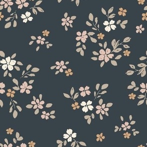 Dark, Scattered, ditsy floral, neutral flowers, meadow 