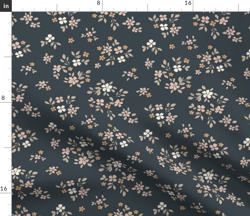 Dark, Scattered, ditsy floral, neutral flowers, meadow 