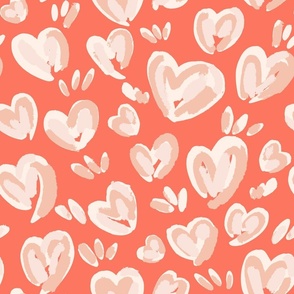 Dry painted chunky hearts – cream , beige and peach        // Big scale