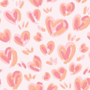 Dry painted chunky hearts – peach , pastel pink and off white        // Big scale