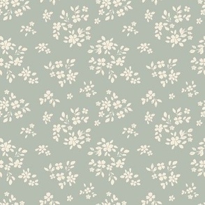 sage, Scattered, ditsy floral, neutral flowers, meadow