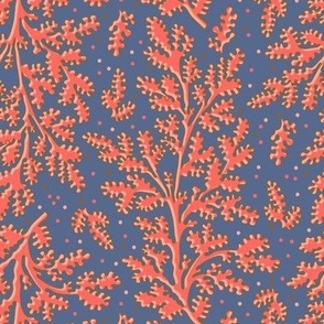 Bright Vibrant Coral Marine Pattern in deep blue and coral red colors