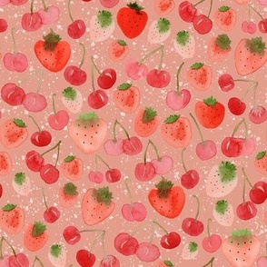 Medium - Sweet  Watercolour Cherry Strawberries - Strawberry Red w Splatter