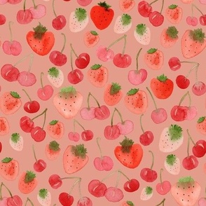 Medium - Sweet  Watercolour Cherry Strawberries - Strawberry Red