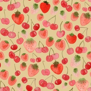 Medium - Sweet  Watercolour Cherry Strawberries - Golden