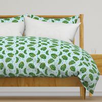 Tropical Serenity: Lush Monstera Leaves Pattern on Cool Aqua Background - Nature-Inspired Home Decor & Fashion