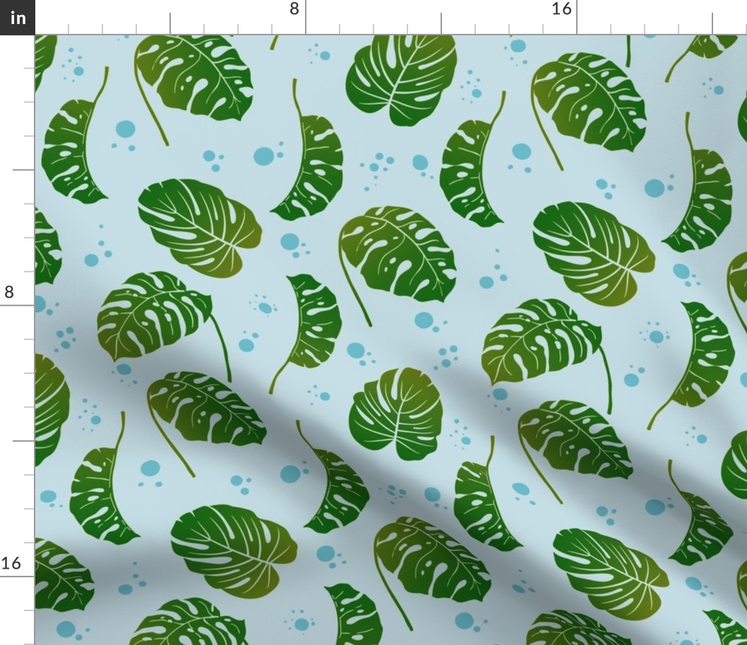 Tropical Serenity: Lush Monstera Leaves Pattern on Cool Aqua Background - Nature-Inspired Home Decor & Fashion