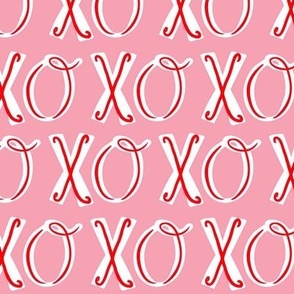 Whimisical XO Valentine Lettering Red and White on Pale Pink