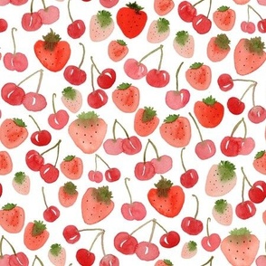 Medium - Sweet  Watercolour Cherry Strawberries - White