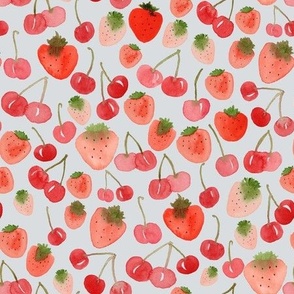 Medium - Sweet  Watercolour Cherry Strawberries - Blue Grey
