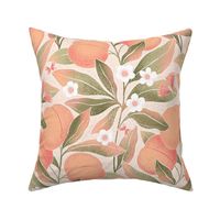 Large | Peaches branches with sage green leaves on pink