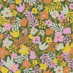 Small: Abstract Wildflowers in Orange, Yellow and Pink, Spring Florals