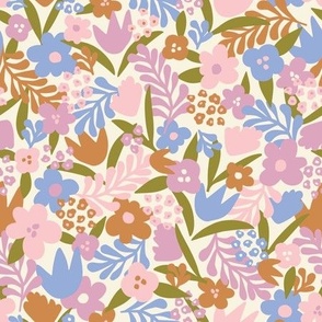 Small: Abstract Wildflowers in Blue Orange and Pink, Spring Florals