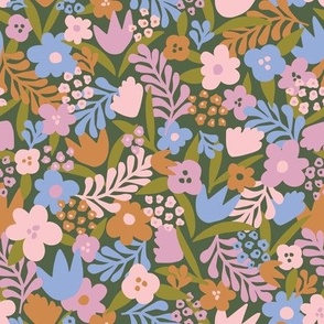 Small: Abstract Wildflowers in Green, Pink and Blue, Spring Florals
