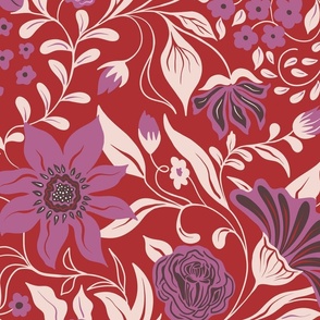  Large Floral Motifs in Purple, White and Red