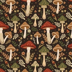 Mushrooms. Autumn pattern. Small scale