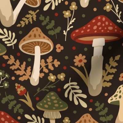 Mushrooms. Autumn pattern. Big scale