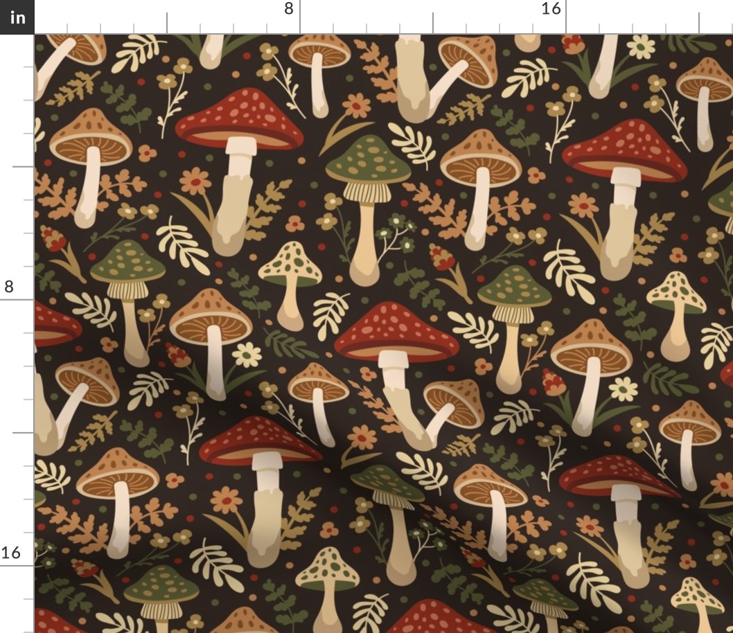 Mushrooms. Autumn pattern. Big scale