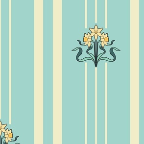 Art Nouveau Daffodils // Teal // 24