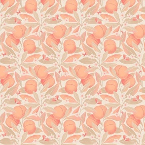 Medium | Peaches branches with muted khaki green leaves on cream