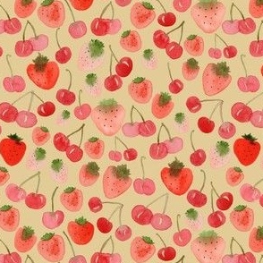 Small - Sweet  Watercolour Cherry Strawberries - Golden