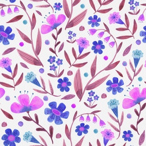 Blue and purple sweet floral watercolor pattern
