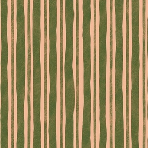 Hand printed green lines one peach fuzz background