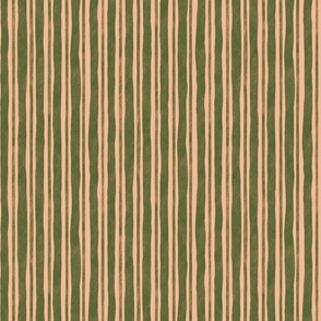 TINY Hand printed green lines one peach fuzz background