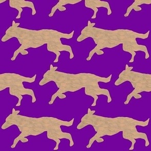 Dune surfaced Lab dog shadow on purple