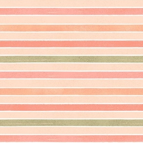 1” inch colorful pink, peach and green horizontal stripes on light orange peach background 