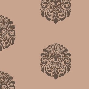 Elegant Peach-Toned Damask Design with Dark Brown Accents