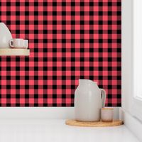 1 Inch Vichy Check Coral and Black | One Inch Buffalo Check