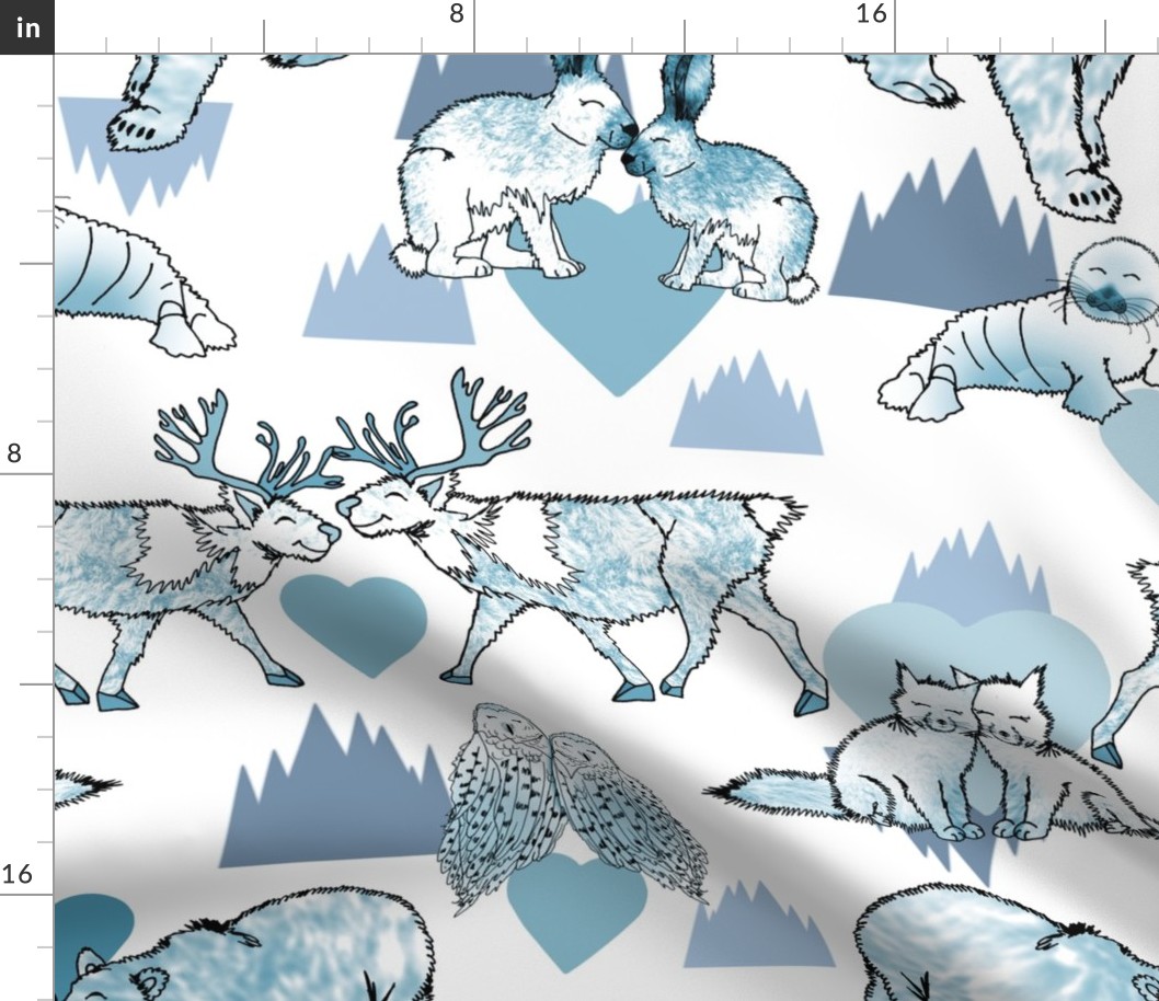 Arctic Animals Love (Icy Glacier Blue large scale) 