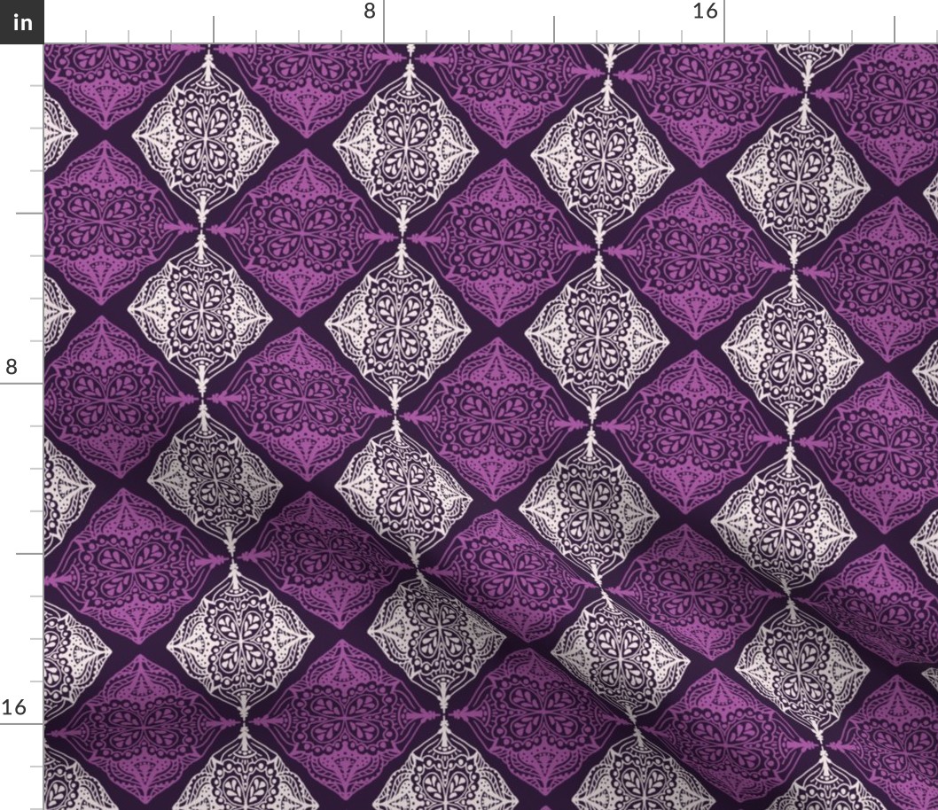 Traditional Block Print Design in Hues of Purple Mauve