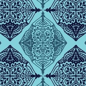 Traditional Block Print Design in Hues of Blue