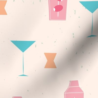Retro Dirty Martinis - Vintage - Peach Fuzz - Pantone 2024 - COTY 2024 - Cocktails - Drinks - Happy Hour - Teal - Pink