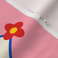 Foursquare Stripes // large print // Funhouse Red Blossoms on Cotton Candy