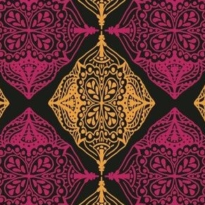 Traditional Block Print Design in Pink and Yellow Gold