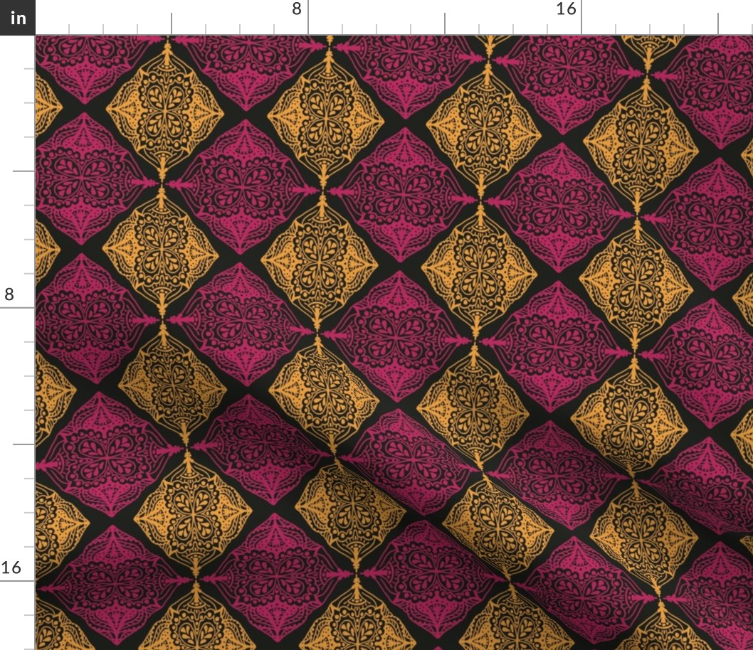 Traditional Block Print Design in Pink and Yellow Gold