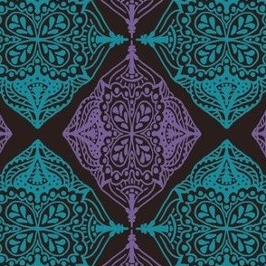 Traditional Block Print Design in Purple and Blue