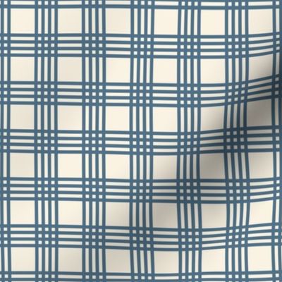 Blue Narrow Stripes - Checkerboard - Coastal Chic Collection - Admiral Blue on Ivory BG