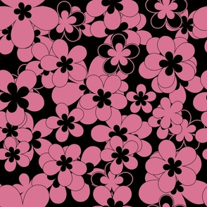 Retro floral pattern in black and dark pink