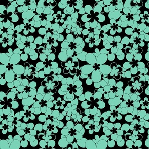 Retro floral pattern black turquoise