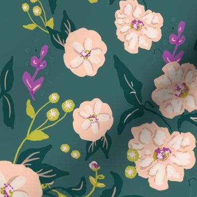 Jade & Peach Hand-Painted Floral