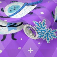 Yeti in Snow | Purple Harlequin Diamonds | Abominable Snowman Cute Winter Snowing Ice Skating