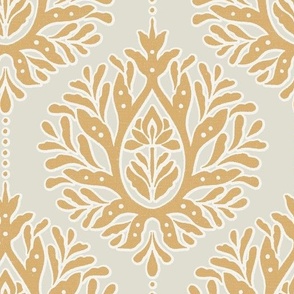 Medalion Ogee Damask - Mustard Cream Large scale