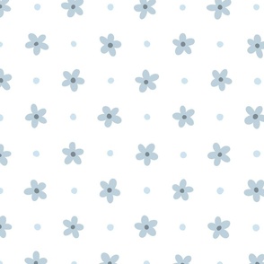 Daisy Chains and Dots - Light Blue Steel Daisies on White - Large  