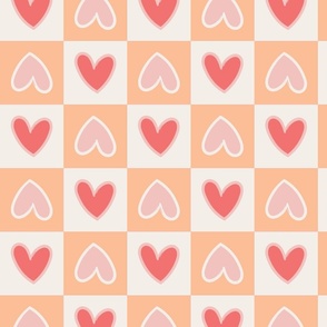 Checkered hearts with peach fuzz