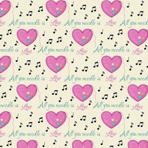 Small-All you needle is love-Pink Hearts on cream