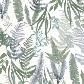 Fern Forest -updated to add soft teal-on white  background (large scale)